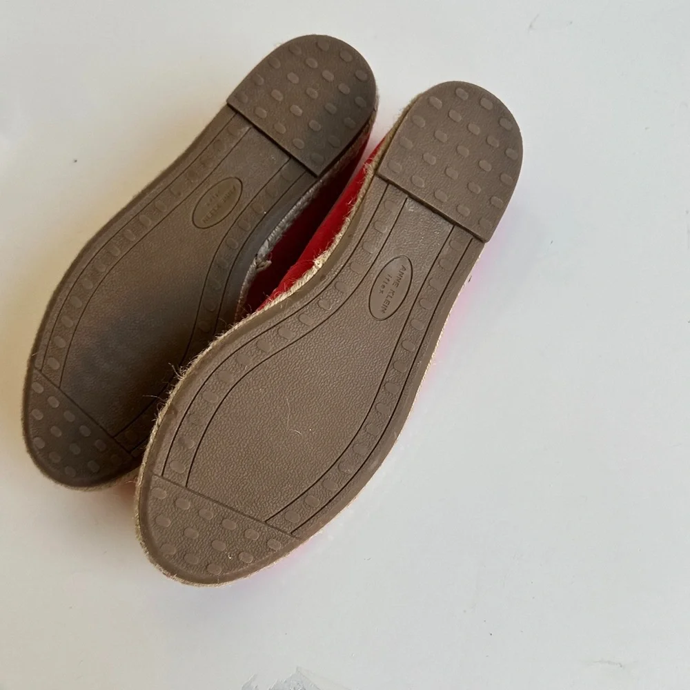 Anne Klein Flex Kaily Espadrille flats coral orangey red leather EUC size 9